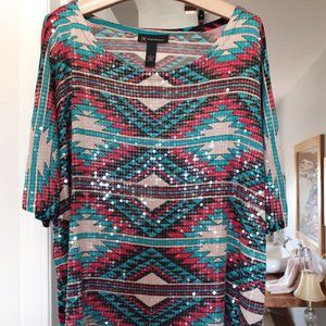 Top by INC International Concepts - Sz. L - Aqua/Fushia/Black/Cream